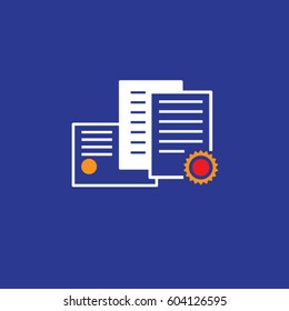 Certificates and document icon. Papers with seals on a blue background.