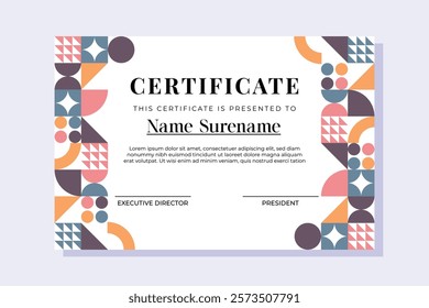 certificates of Graduation and Appreciation background design with geometric scandinavian bauhaus seamless pattern art work design