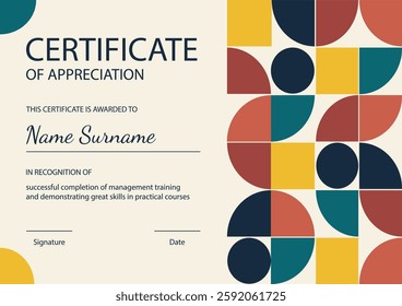 Certificates of graduation and appreciation design. Geometric scandinavian bauhaus art work design