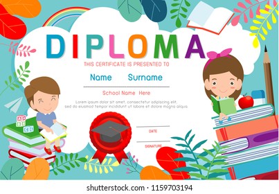 Certificates Kindergarten Elementary Preschool Kids Diploma Stock ...