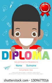 Certificates kindergarten and elementary, Preschool Kids Diploma certificate pattern design template, Diploma template for kindergarten students, Certificate of kids diploma