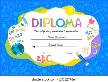 Kids Diploma Certificate Template Colorful Hand Stock Vector (Royalty ...