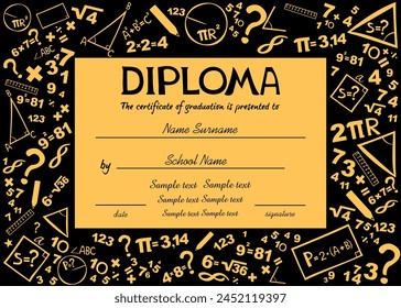 Certificates kindergarten and elementary, Preschool Kids Diploma certificate background design template, Diploma template for kindergarten students, Certificate of kids diploma. Vector illustration