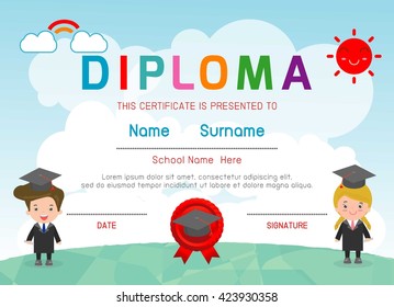 Certificates Kindergarten Elementary Preschool Kids Diploma Stock ...