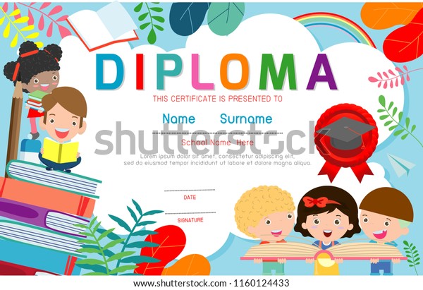 Certificates Kindergarten Elementary Preschool Kids Diploma Stock ...