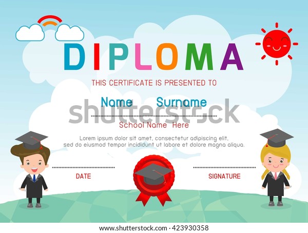 Certificates Kindergarten Elementary Preschool Kids Diploma Stock ...