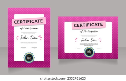 Certificates of participation design template set. Vector diplomas with customized copyspace and borders. Printable documents for awards and recognition. Dancing Script Bold, Regular fonts used