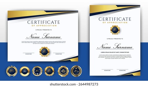 Certificates template with luxury and elegant blue gold shape background. vector