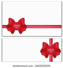 Сards, certificate,Welcome tag with red gift bows with ribbons. With space for text. Vector	
