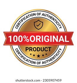 Certification of Authenticity Badge, 100 PercentOriginal Product Stamp, Logo, Sticker, Patch, round Emblem, Retro, Vintage, Hipster Vector Illustration