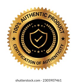 Certification of Authenticity Badge, 100 PercentOriginal Product Stamp, Logo, Sticker, Patch, round Emblem, Retro, Vintage, Hipster Vector Illustration