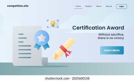 certification award with tagline without sacrifice no victory for website template landing homepage