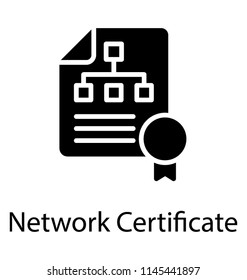 A certification badge along with paper sheet having computer network print, network certificate 