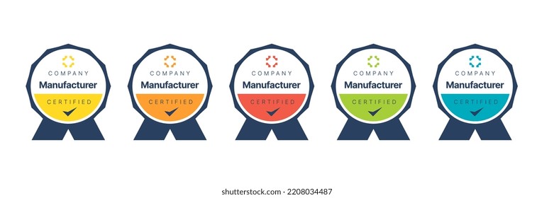 Certification badge awards with ribbon shape. Manufacturer certified logo design template.