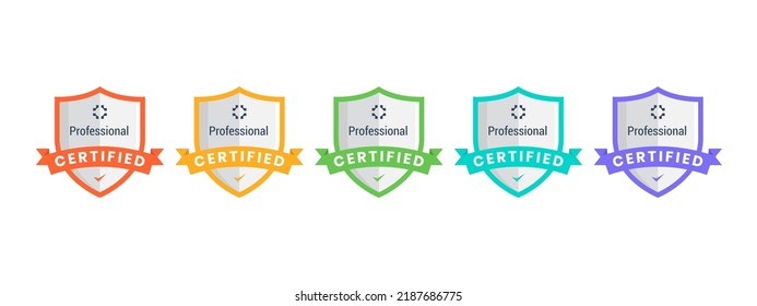 Certification badge design. Shield shape design with ribbon. Vector Illustration.