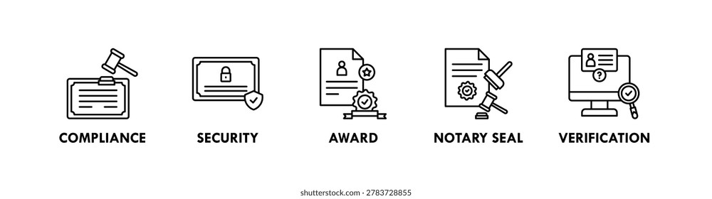 Certification banner web icon illustration concept with icon of compliance, security, award, notary seal, and verification