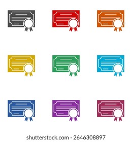 Certification document icon isolated on white background. Set icons colorful