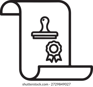 Icono de documento de certificación con sello oficial y sello de garantía de calidad aislado sobre fondo blanco, ilustración