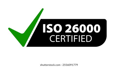 Certification emblem displaying ISO 26000 standard for social responsibility compliance