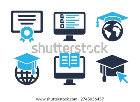 Certification and Global Education icon set. Solid glyph series icons