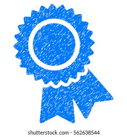 Certification grainy textured icon for overlay watermark stamps. Flat symbol with dirty texture. Dotted vector blue ink rubber seal stamp with grunge design on a white background.