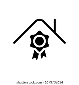 Certification house, certificate of quality for building. Black icon on white background