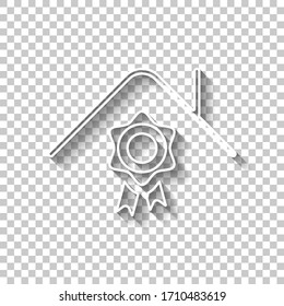 Certification house, certificate of quality for building. White outline sign with shadow on transparent background