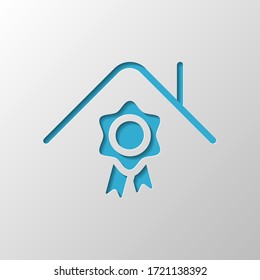 Certification house, certificate of quality for building. Paper design. Cutted symbol with shadow