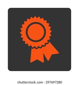 Certification icon from Award Buttons OverColor Set. Icon style is orange and gray colors, flat rounded square button, white background.