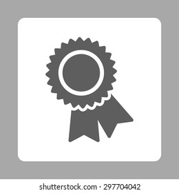 Certification icon from Award Buttons OverColor Set. Icon style is dark gray and white colors, flat rounded square button, silver background.