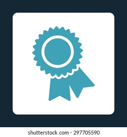 Certification icon from Award Buttons OverColor Set. Icon style is blue and white colors, flat rounded square button, dark blue background.