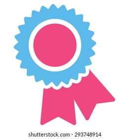 Certification icon from Competition & Success Bicolor Icon Set. Vector style: flat bicolor symbols, pink and blue colors, rounded angles, white background.