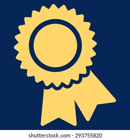 Certification icon from Competition & Success Bicolor Icon Set. Vector style: flat symbols, yellow color, rounded angles, blue background.