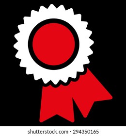Certification icon from Competition & Success Bicolor Icon Set. Vector style: flat bicolor symbols, red and white colors, rounded angles, black background.