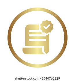 Ícone Certification (Certificação) - Documento com marca de verificação que representa a capacitação, os padrões e o reconhecimento oficial