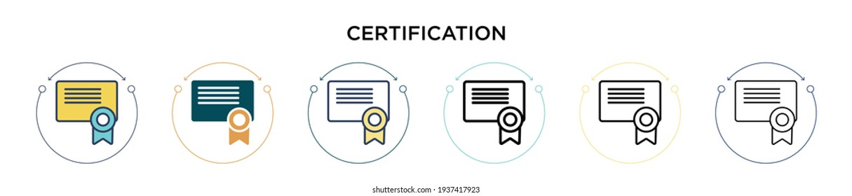 Certification icon in filled, thin line, outline and stroke style. Vector illustration of two colored and black certification vector icons designs can be used for mobile, ui, web