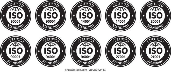 Certification Iso Standard Badge Set with Globe Icon and Model Numbers for Quality Assurance Design Elements