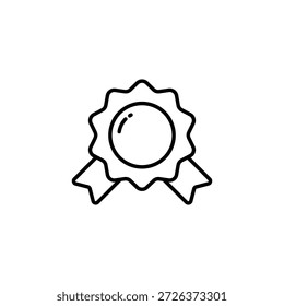 Certification seal outline icon with ribbon. Award badge symbol. Reward emblem sign