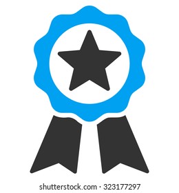 Certification Seal vector icon. Style is bicolor flat symbol, blue and gray colors, rounded angles, white background.