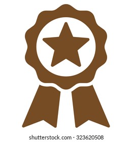 Certification Seal vector icon. Style is flat symbol, brown color, rounded angles, white background.