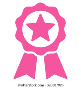 Certification Seal vector icon. Style is flat symbol, pink color, rounded angles, white background.