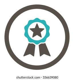 Certification Seal vector icon. Style is bicolor flat rounded symbol, grey and cyan colors, rounded angles, white background.