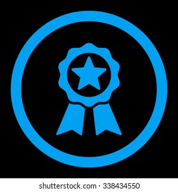 Certification Seal vector icon. Style is flat rounded symbol, blue color, rounded angles, black background.