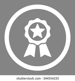 Certification Seal vector icon. Style is flat rounded symbol, white color, rounded angles, gray background.