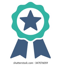 Certification Seal vector icon. Style is bicolor flat symbol, cobalt and cyan colors, rounded angles, white background.
