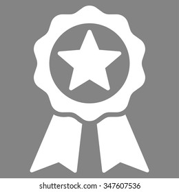 Certification Seal vector icon. Style is flat symbol, white color, rounded angles, gray background.