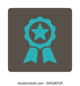 Certification Seal vector icon. Style is flat rounded square button, cyan and grey colors, white background.