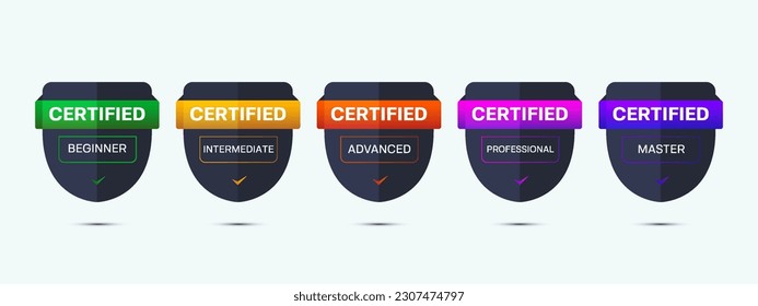 Certification shield badge design to complete competency skill training. Vector illustration certified logo design template.