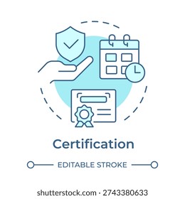 Certification soft blue concept icon. Quality assurance, legal compliance. Insurance policy. Round shape line illustration. Abstract idea. Graphic design. Easy to use in presentation, blog post