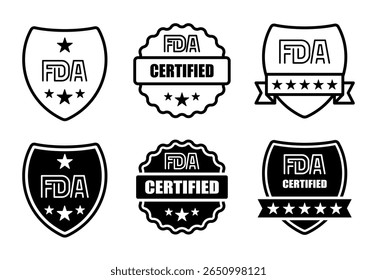 Certification symbols indicating FDA approval for various products